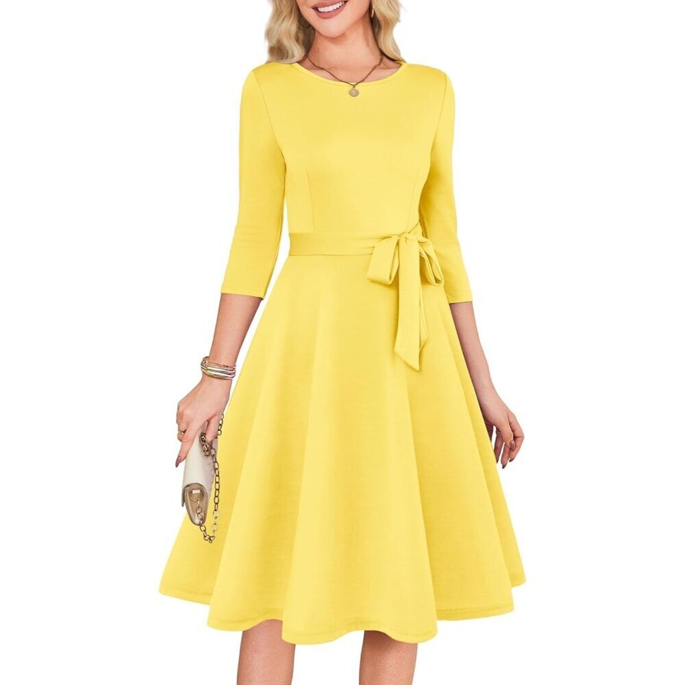 Women's Yellow 3/4 Sleeve Vintage Flattering A-line Vintage Cocktail Dresses